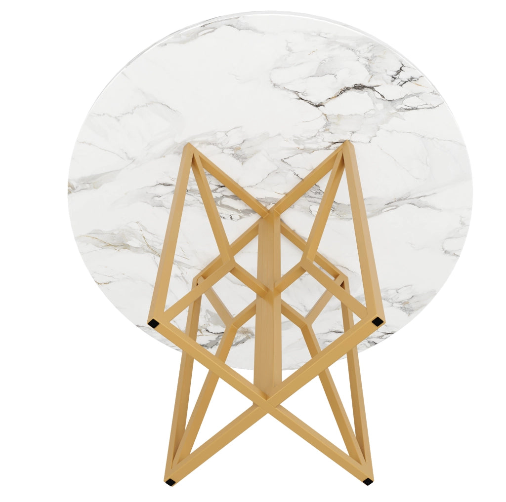 Tavolo rotondo 80 cm MDF effetto marmo, gambe metallo dorato, 4-6 persone
