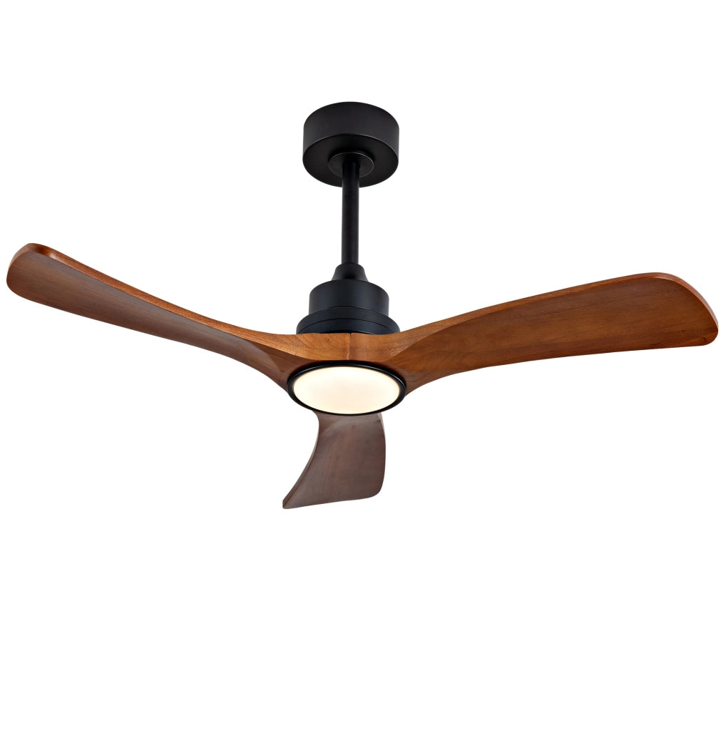 Ventilatore da soffitto 42" con 3 pale in legno massello, illuminazione LED dimmerabile, motore DC reversibile 6 velocità e telecomando