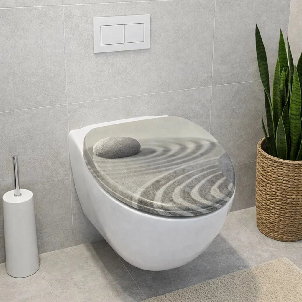 Sedile wc copri vater universale frizionato fantasia in mdf chiusura rallentata *** fantasia stone on beach, confezio...