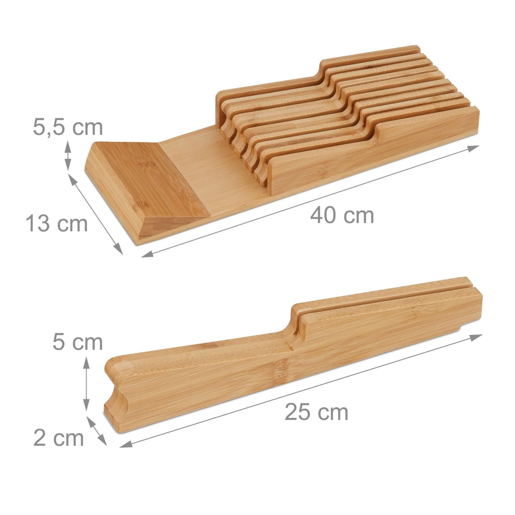 Organizer per cassetto per 9 coltelli sicuri da cucina 40 x 12 x 5 cm in bambù naturale 13_0014063