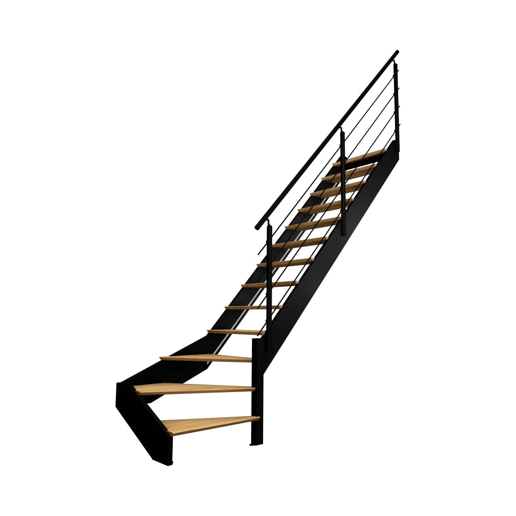 SPECTRA - Scala a chiocciola diritta con LED integrati, nera con balaustra