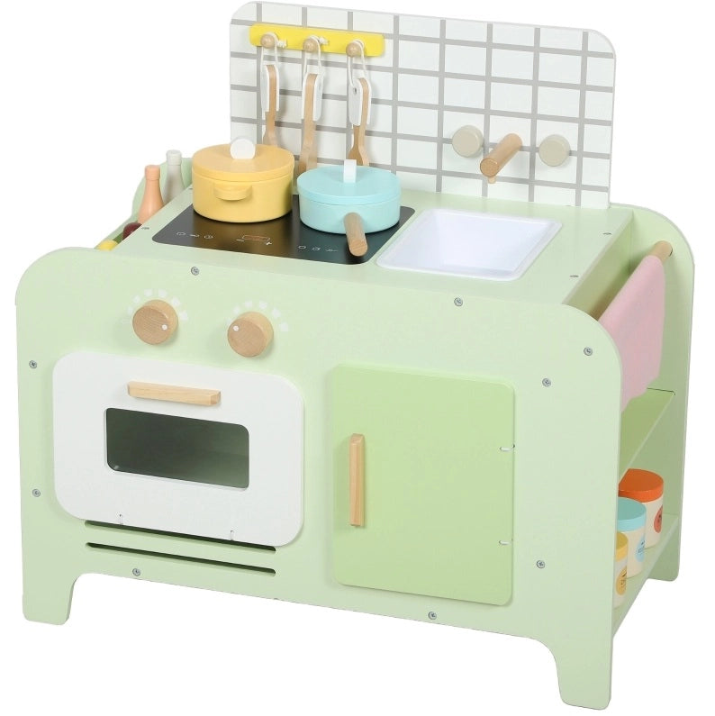 Cucina giocattolo 60x31;6x58 cm verde in MDF con 15 accessori