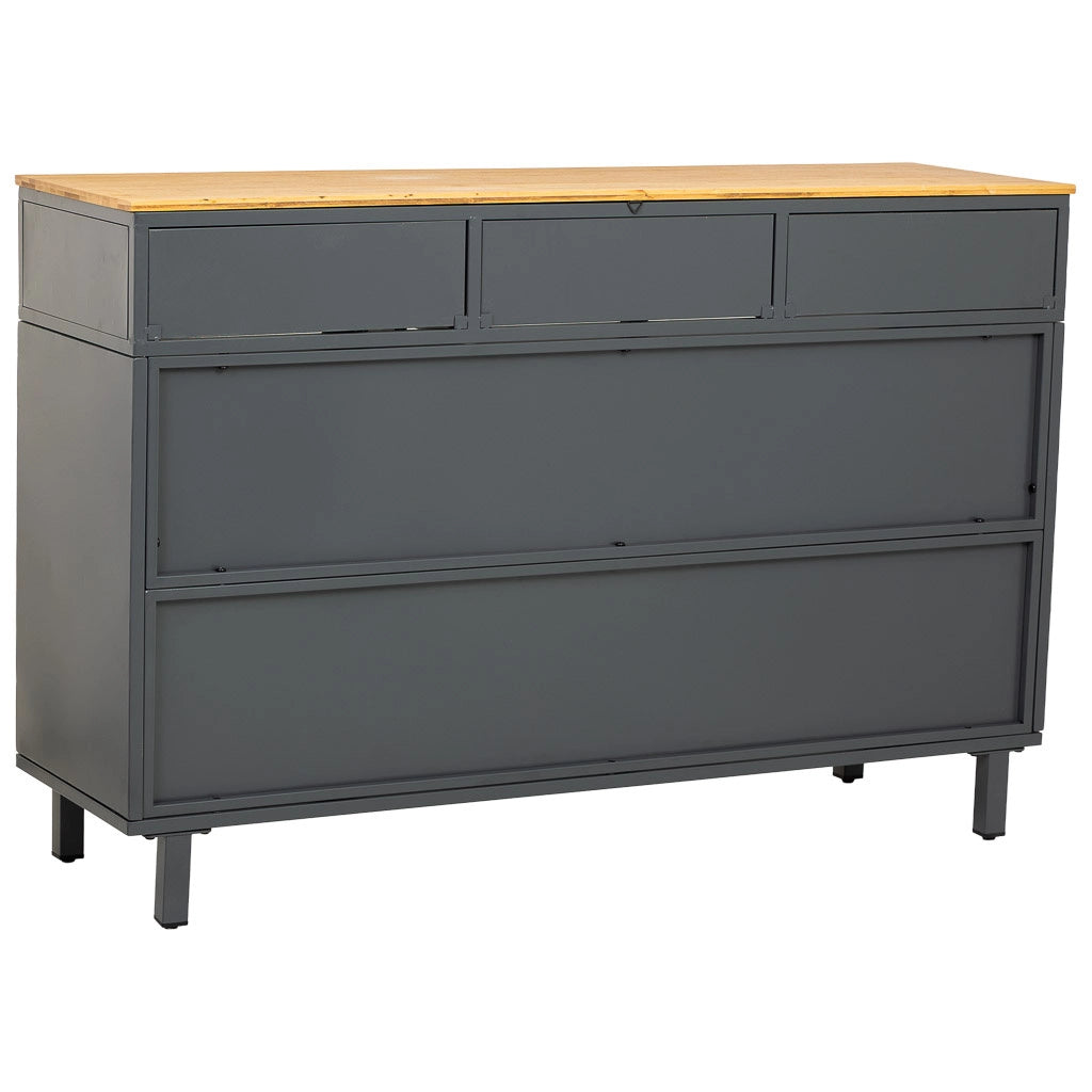Credenza in vetro, metallo e legno 3 cassetti nero 120x35x79,5h cm