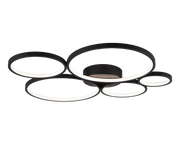 Plafoniera LED 5 cerchi, metallo, nero opaco, L 59 cm, Rondo