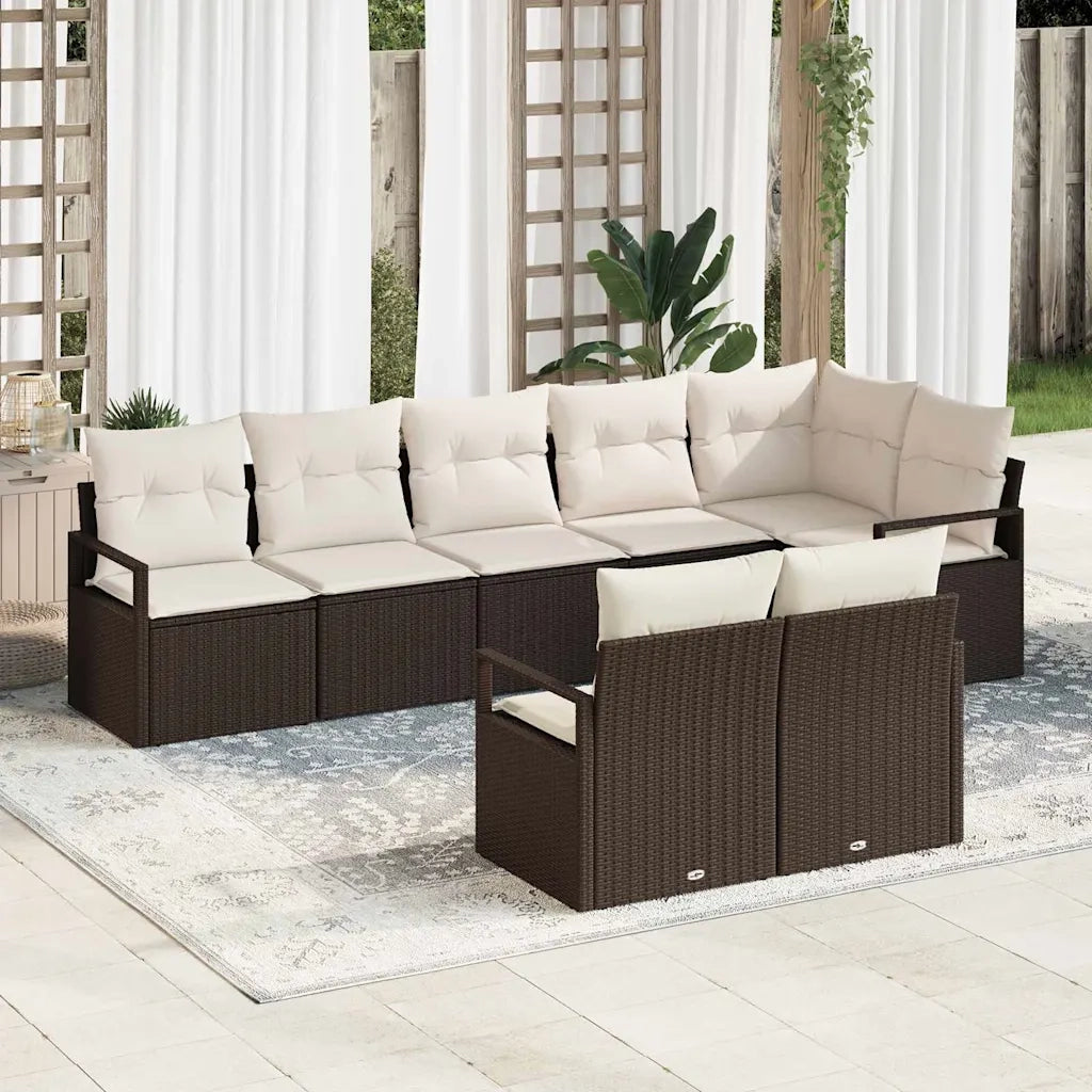 Set Divano da Giardino 8 pcs Marrone e bianco polyrattan 3355097