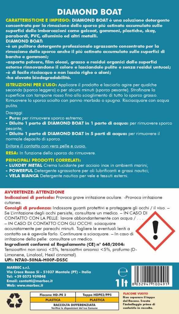 Detergente nautico multiuso DIAMOND BOAT   1LTx6Pz
