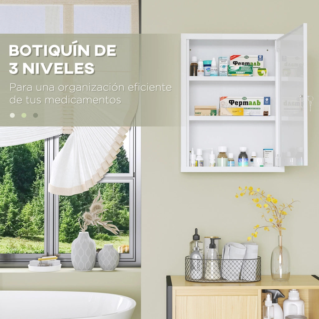 Armadietto Medicinali da Parete ¨C Xylo ¨C Acciaio Bianco con 3 Ripiani 40x15x53,5 cm