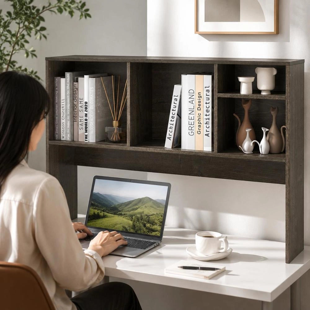 Mensola da scrivania con 4 scomparti; mensola da tavolo; mensola da scrivania; libreria; 94 x 25 x 73 cm; grigia