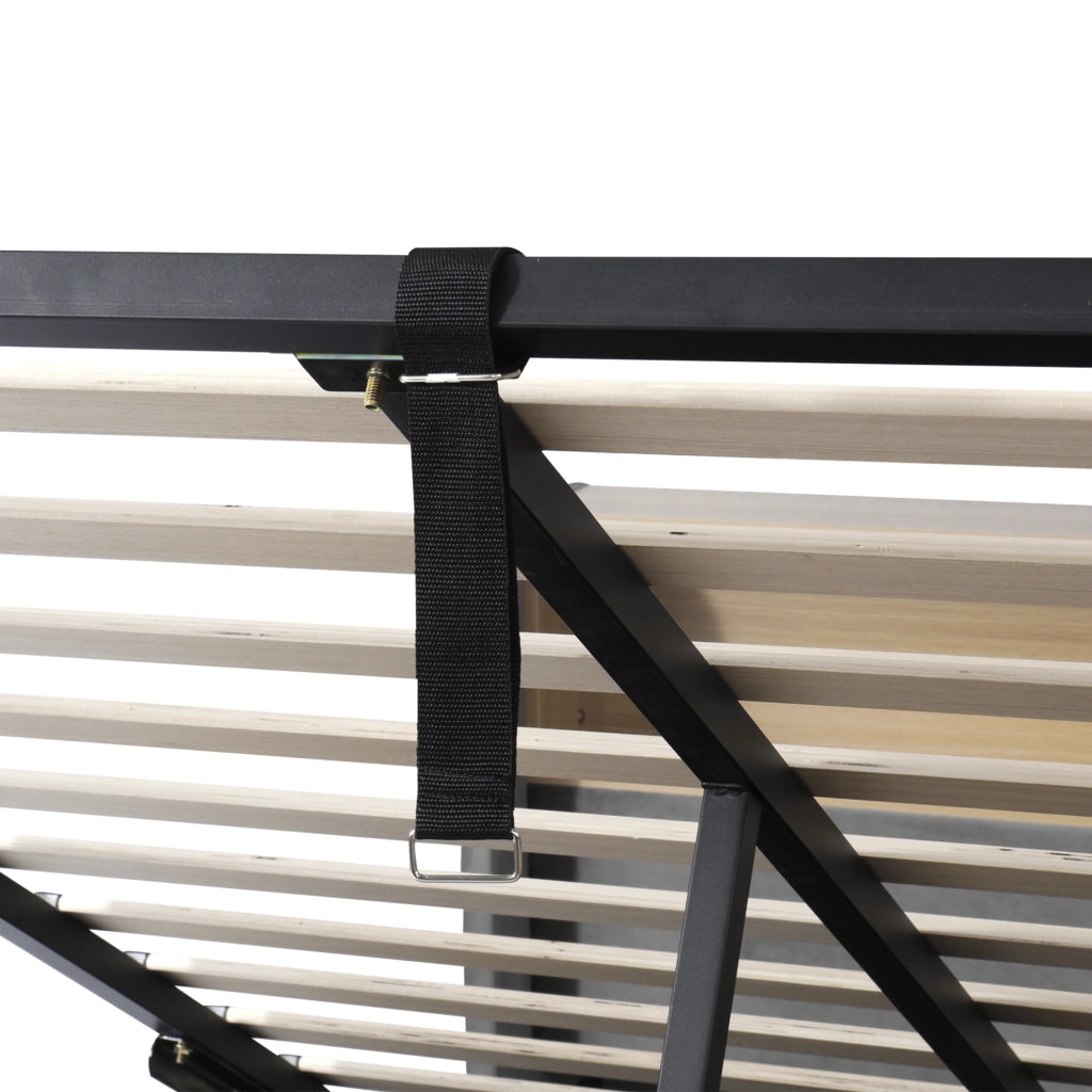 Letto imbottito con vano contenitore idraulico in velluto grigio con luci LED USB e porta Type-C integrati