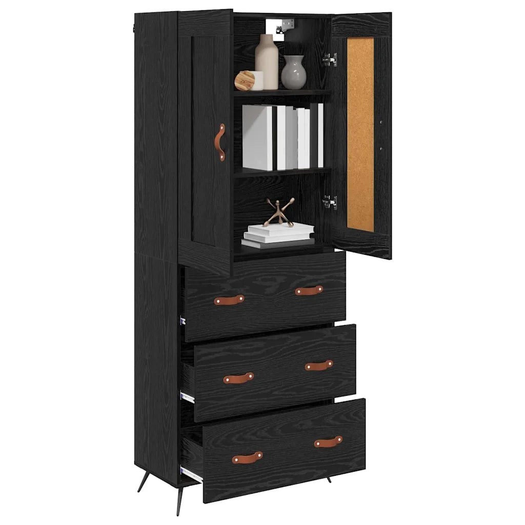 Credenza | Madia | Buffet da pranzo | Armadio da pranzo Rovere Nero 69,5 x 34 x 180 cm Legno multistrato