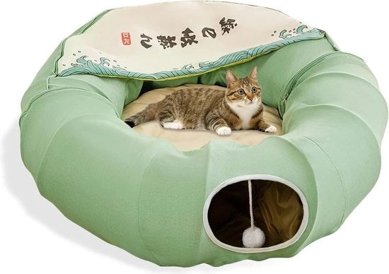 Tunnel per gatti rotante e opaca - verde - per interni - con palline da arrampicata pendenti