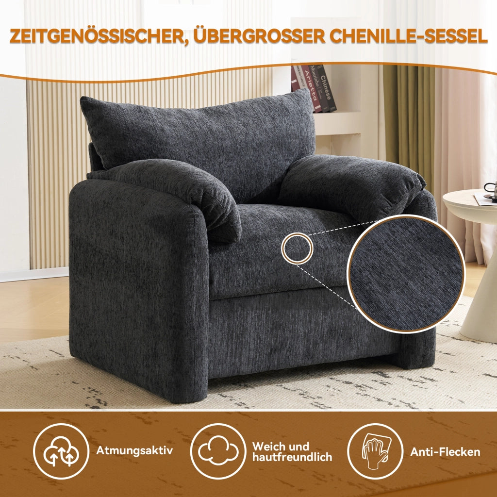 Poltrona in chenille grigia 96x82x84 cm con imbottitura ad alta elasticità