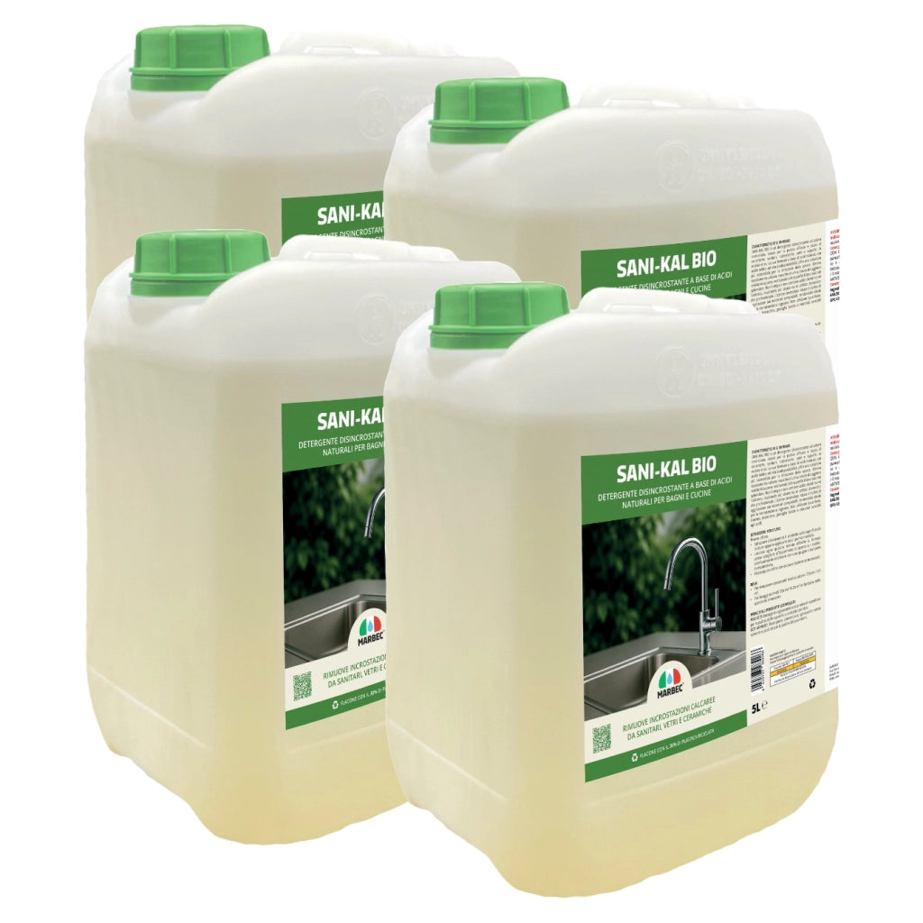 Detergente anticalcare delicato, pulizia efficace e brillantezza duratura Marbec SANI-KAL BIO - 5LTx4Pz