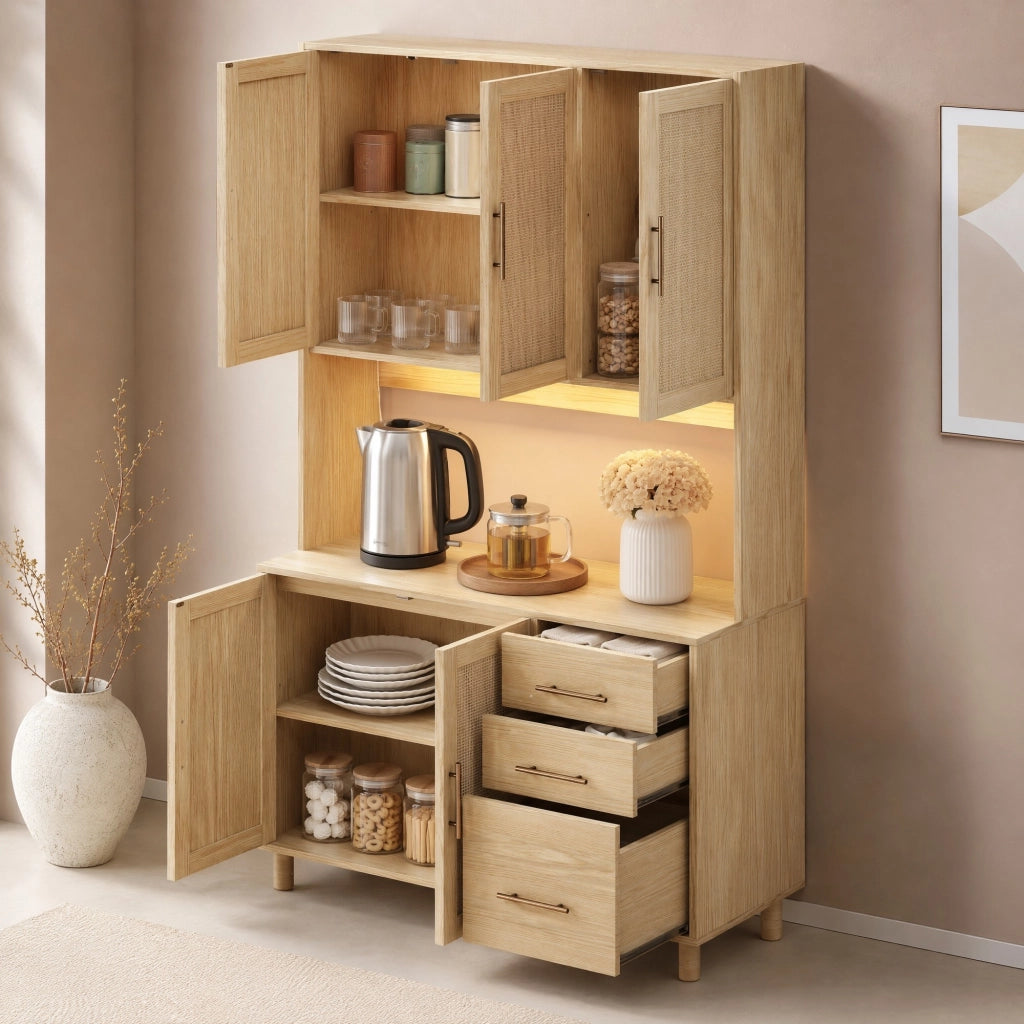 Madia da cucina in MDF con LED multicolore; prese; cassetti e ripiani regolabili