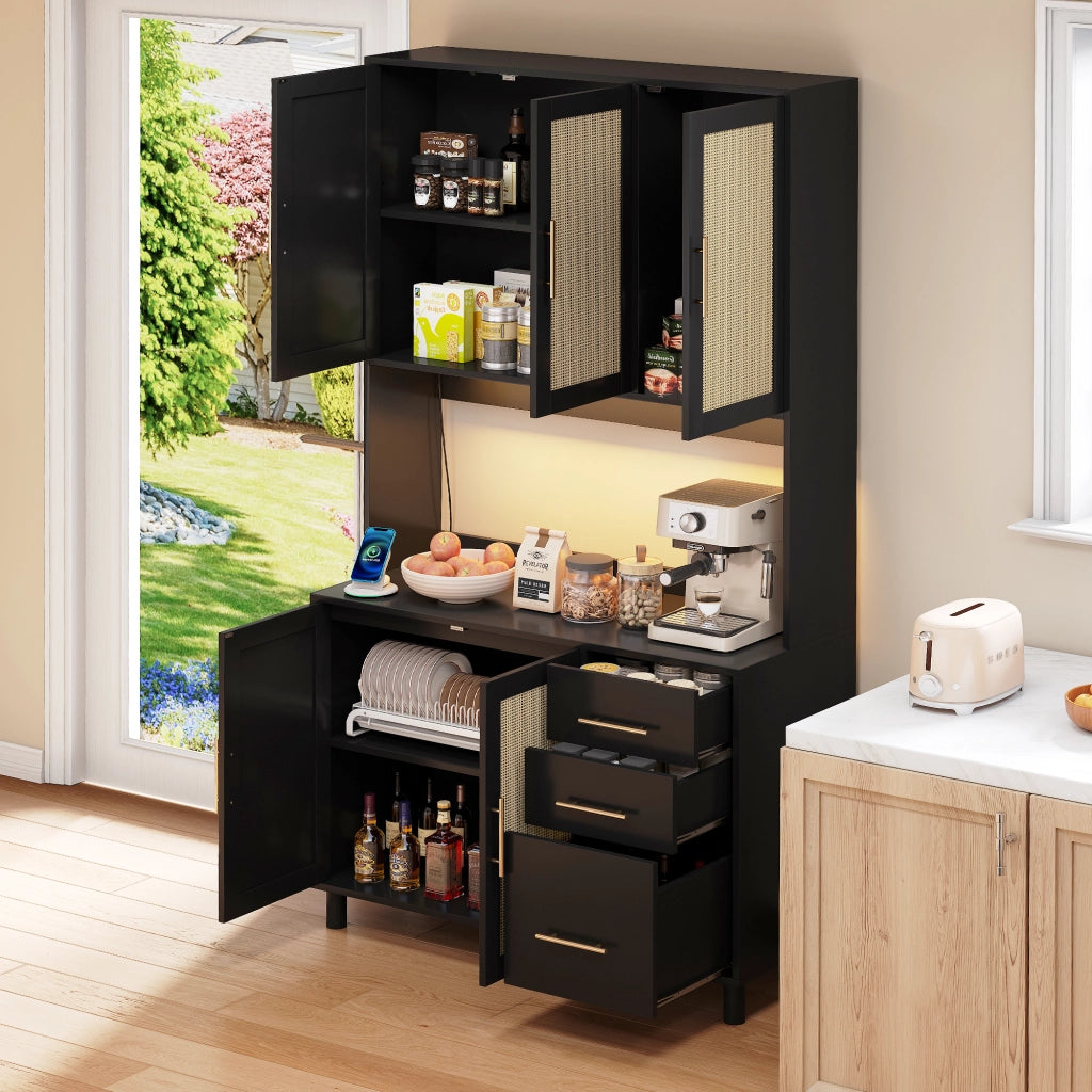 MADIA 183 cm con LED, 3 cassetti, MDF, nera