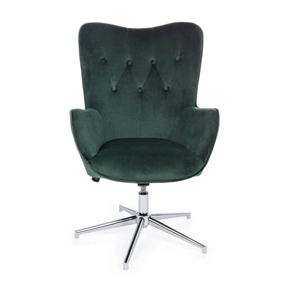 Poltrona Girevole in Velluto Verde con Base Cromata - DAPHNE