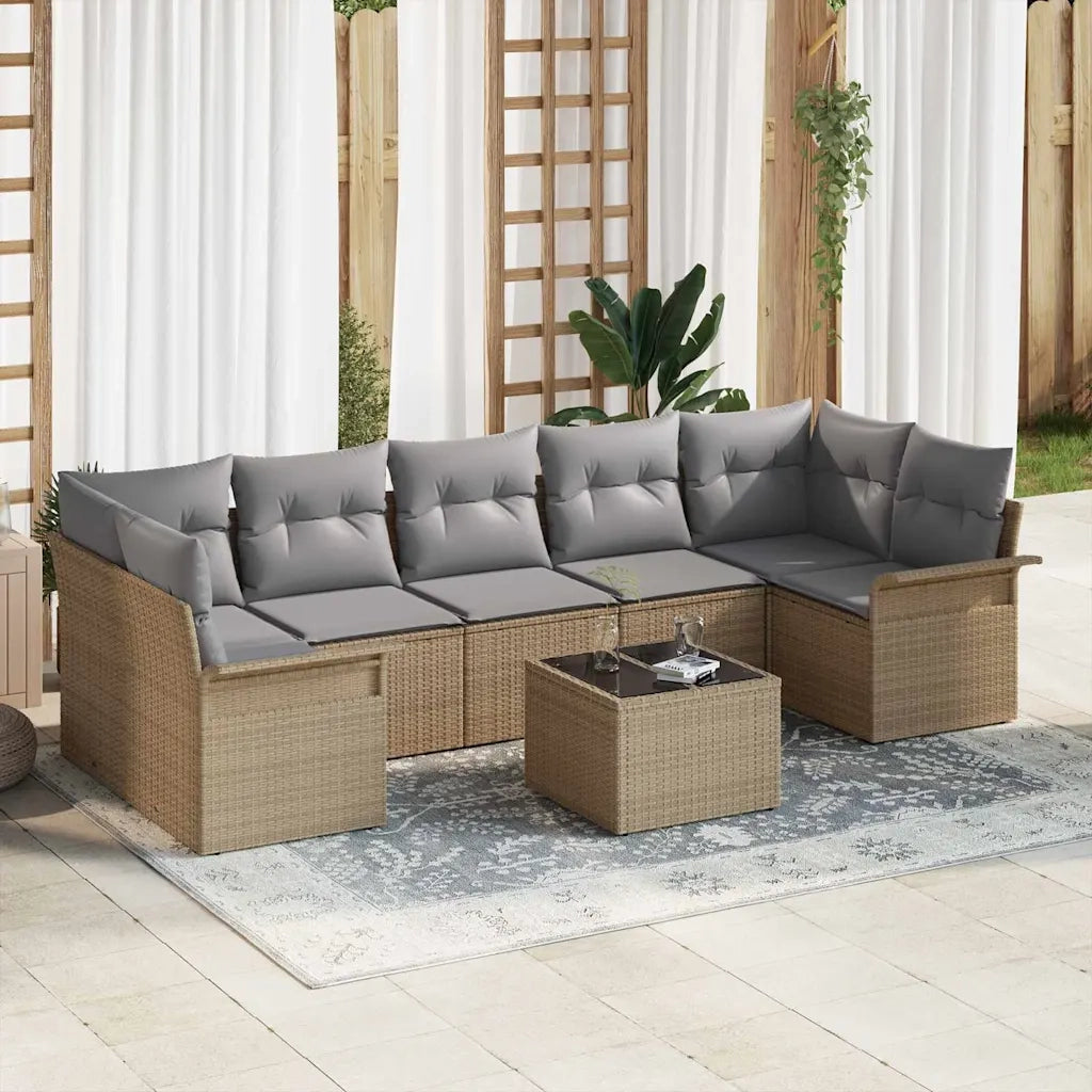 Set Divano da Giardino 8 pcs Beige e grigio polyrattan