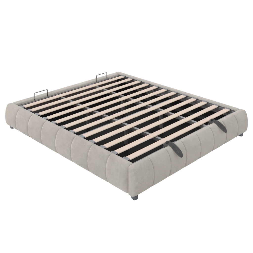 Letto Matrimoniale Imbottito 180x200 cm in Velluto con Contenitore Idraulico; LED; Testiera; Beige