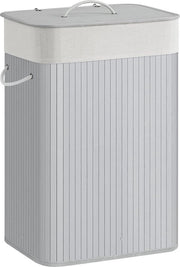 Cestello in Bamboe 72 Liter con Coperchio - Grigio