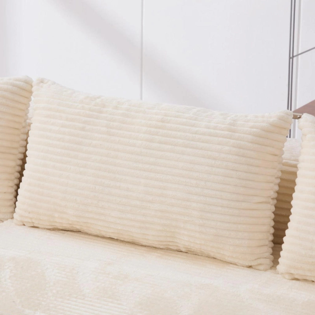 Divano compatto, divano modulare, tessuto chenille, schiuma ad alta elasticità 30D, base antiscivolo, 4 posti, beige