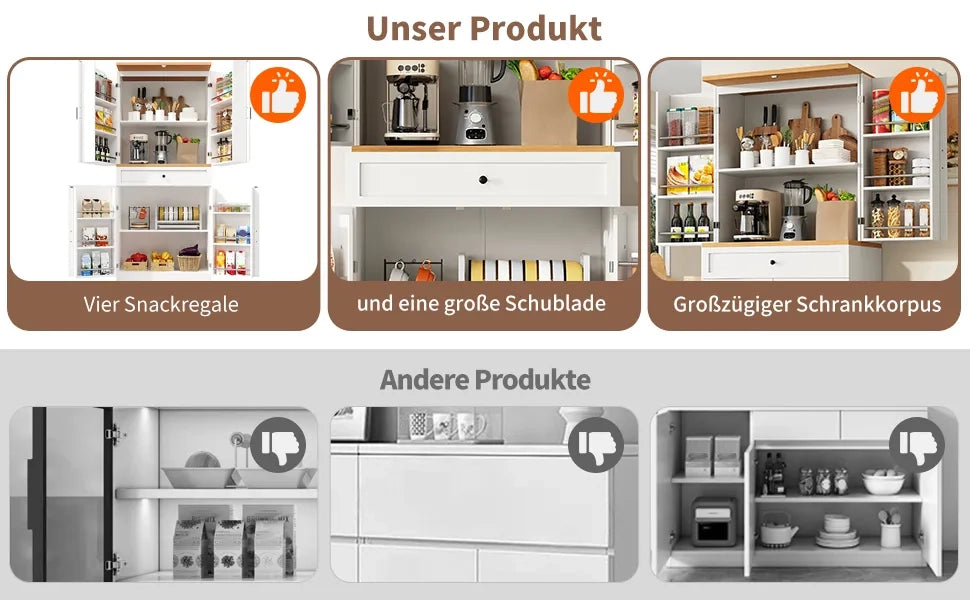 Mobile da cucina moderno 80x40x180 cm in MDF e truciolato, con 12 vani porta e cassetti. Credenza snack per soggiorno, cucina e sala da pranzo