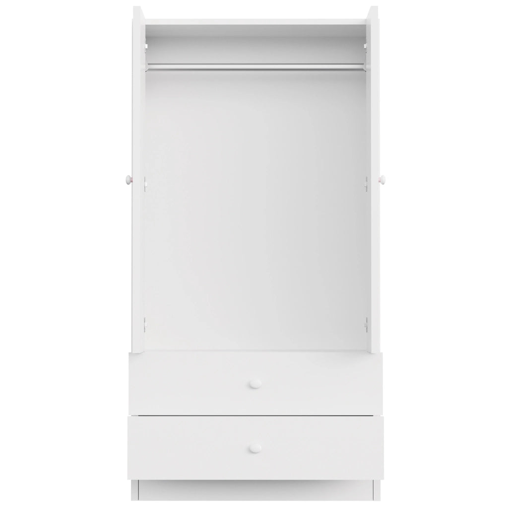 Armadio Singolo 70x40x170 cm con Due Cassetti, Design a Blocchi di Colore, Rosa e Bianco