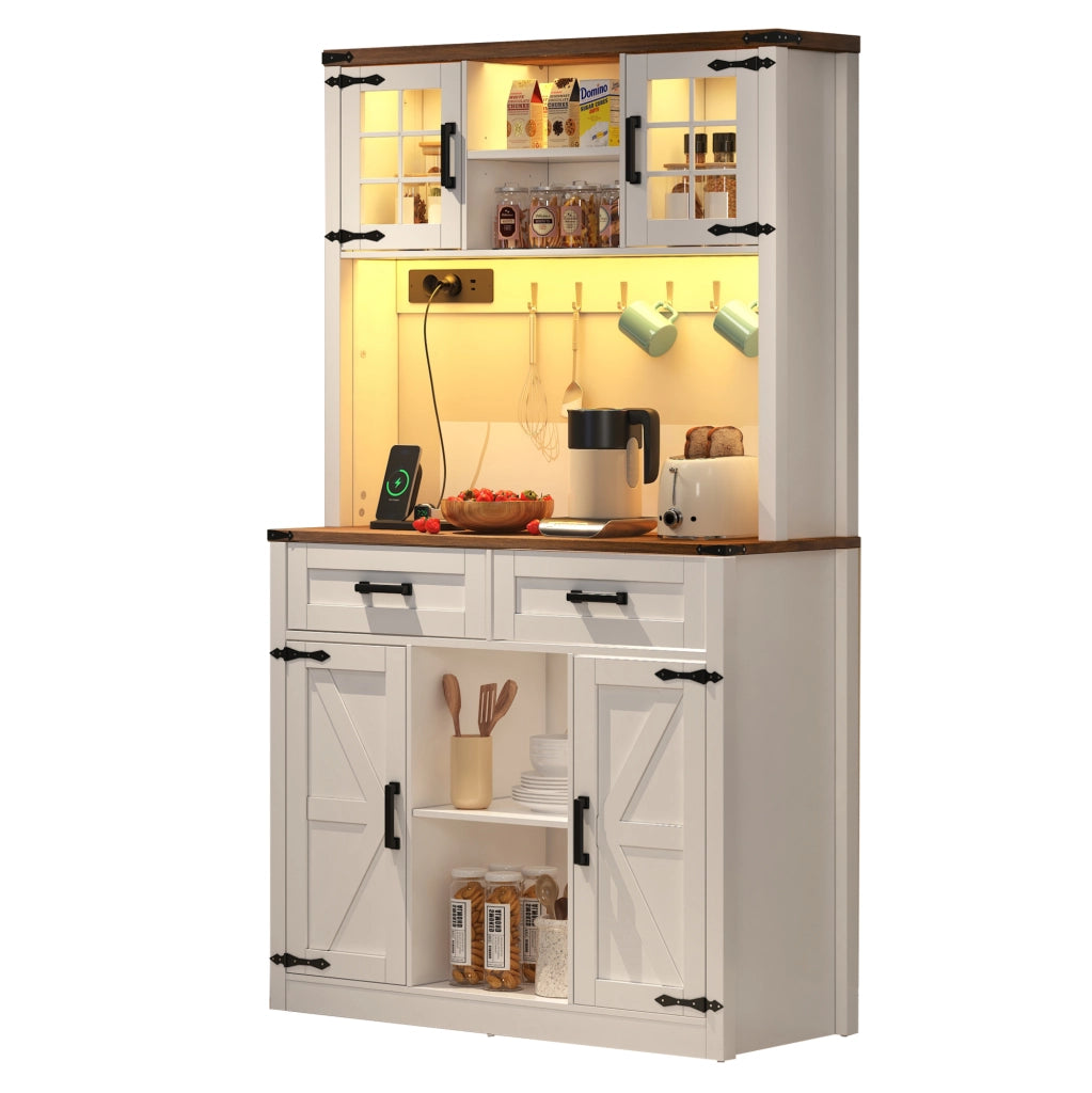 Credenza bar con LED e prese; in MDF; marrone e bianco