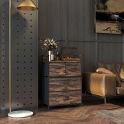 Cassettiera con 4 cassetti in tessuto e ripiano superiore struttura in acciaio marrone rustico 60 × 29 × 85 cm