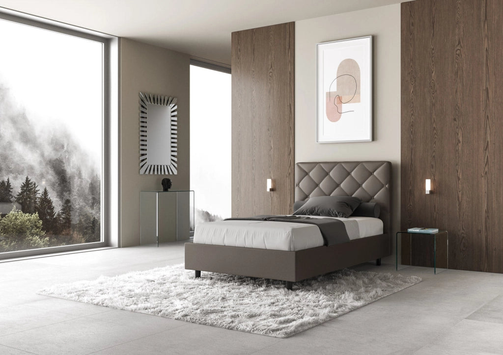 Letto 1 Piazza e Mezzo 130x200 cm con Rete e Contenitore Priya Cappuccino