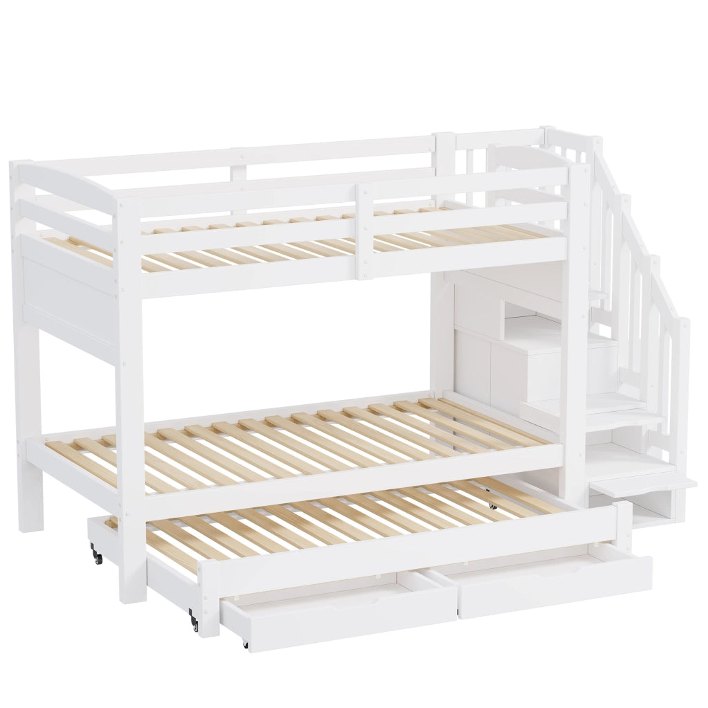 Letto a castello 90x200 cm con letto estraibile; cassetti e armadio bianco HOMVRA