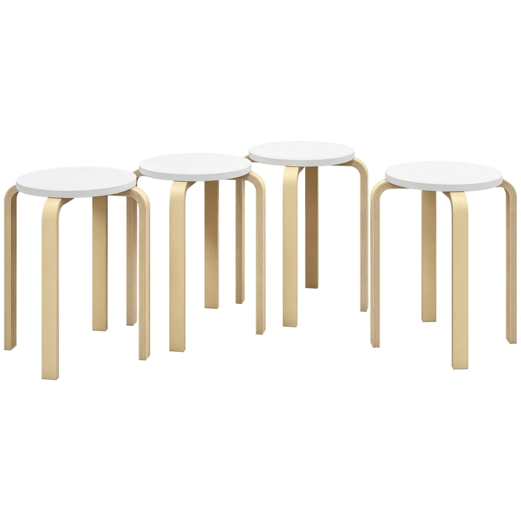 Set 4 Sgabelli Rotondi Impilabili in Legno Bianco, ?40x45 cm