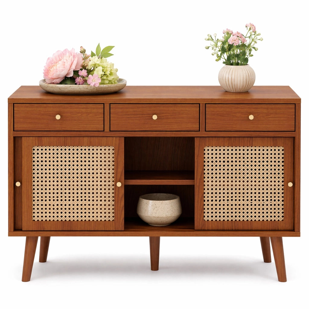 Credenza sideboard 120x40x78 cm con 3 cassetti e 3 ante; MDF; walnut