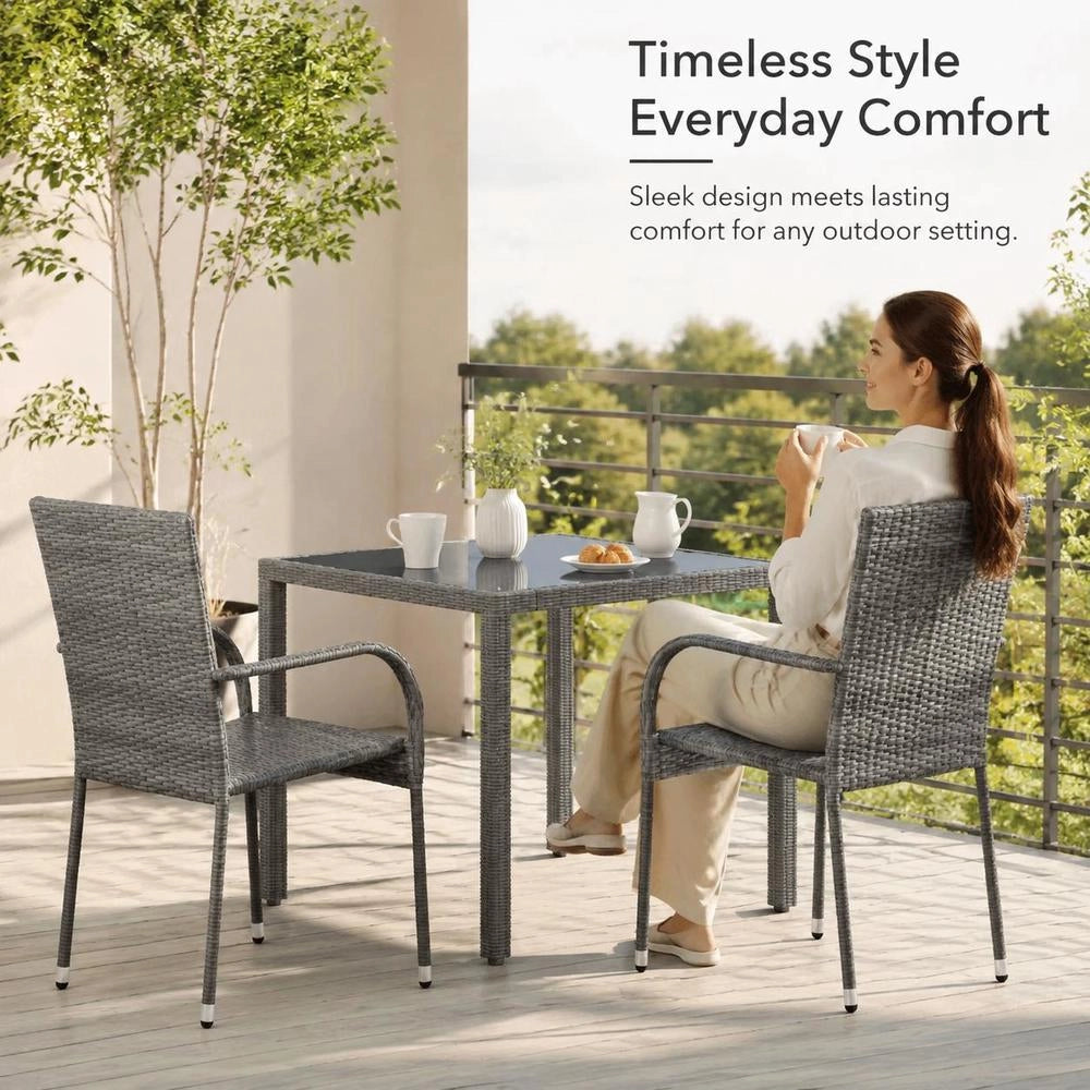 Stackable Garden Chairs, Set Of 2, Grey Poly Rattan