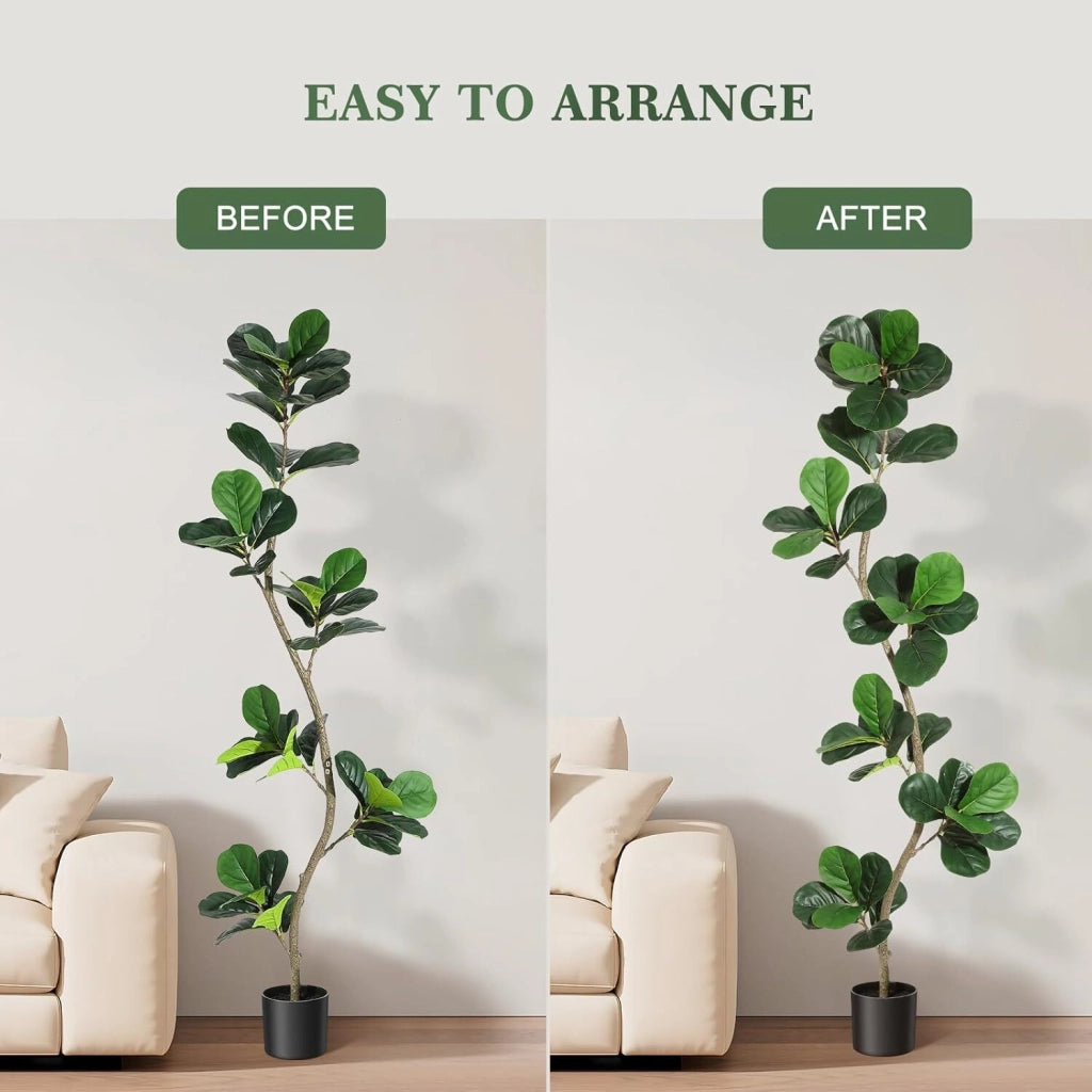 Ficus Lyrata Artificiale in Seta 210 cm Grande Pianta da Pavimento con Vaso Bianco