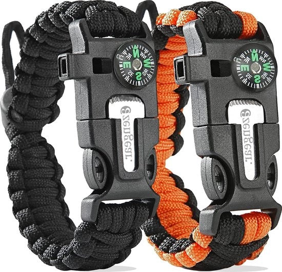 Bracciale di sopravvivenza - Corda di paracadute ( coppia) - Accendino - Pietra focaia - Acciaio - Fischietto - Bussola - Misuratore di cintura regolabile - Campeggio - Escursioni di sopravvivenza - Attrezzatura di emergenza