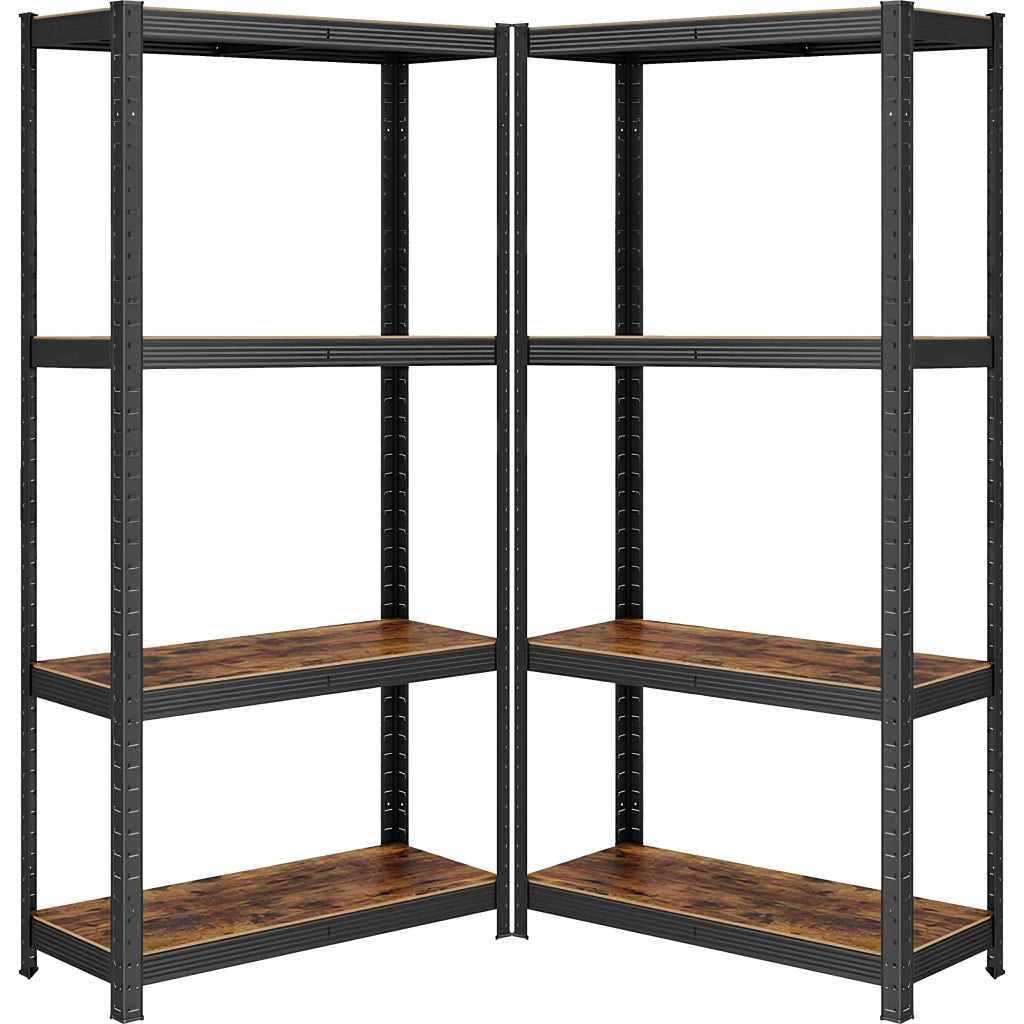 KIT2 Scaffale industriale 4 ripiani in acciaio e MDF laminato effetto legno colore nero e marrone