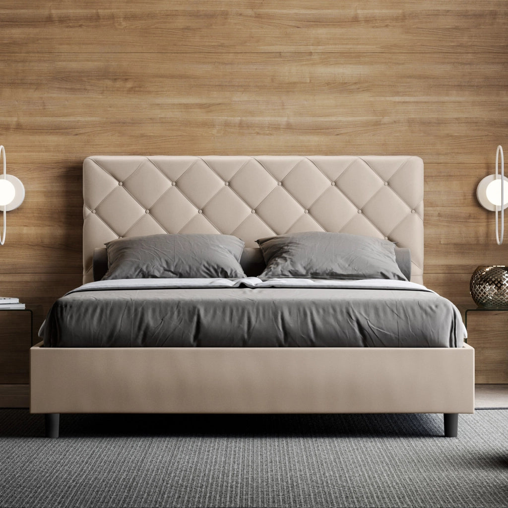 BS COM Letto queen size senza rete imbottito 150x200 similpelle tortora