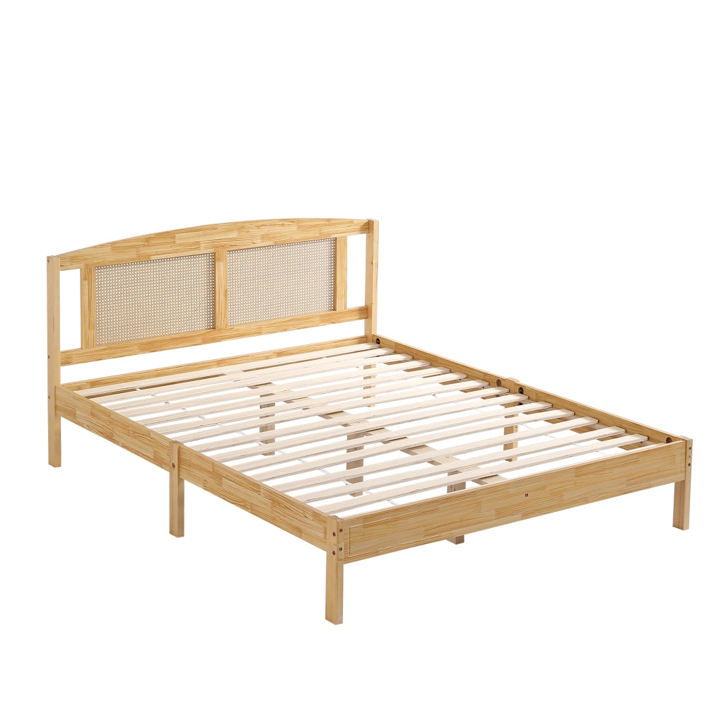 Letto matrimoniale in rattan 160x200 cm, struttura in pino e PE-rattan, colore naturale
