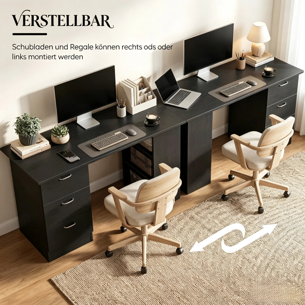 SCRIVANIA Computer 120x49x72 cm MDF Nero con 3 ripiani e 3 cassetti