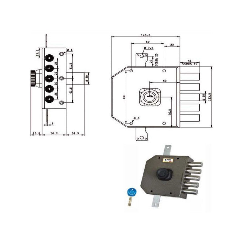 Serratura Sic.Triplice Dx Pompa Ja423 Moia