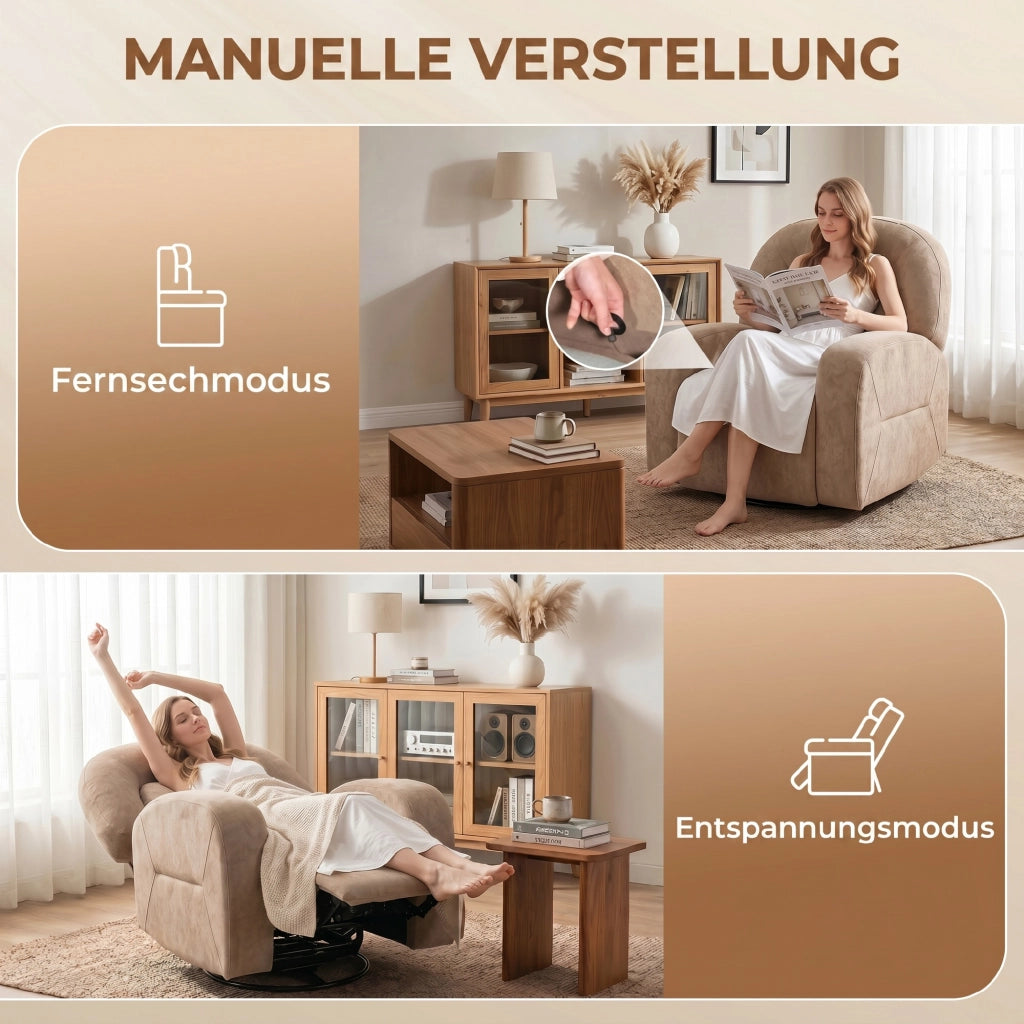 Poltrona Relax Massaggiante Girevole ¨C Zephmum ¨C Tessuto Velluto Grigio Khaki
