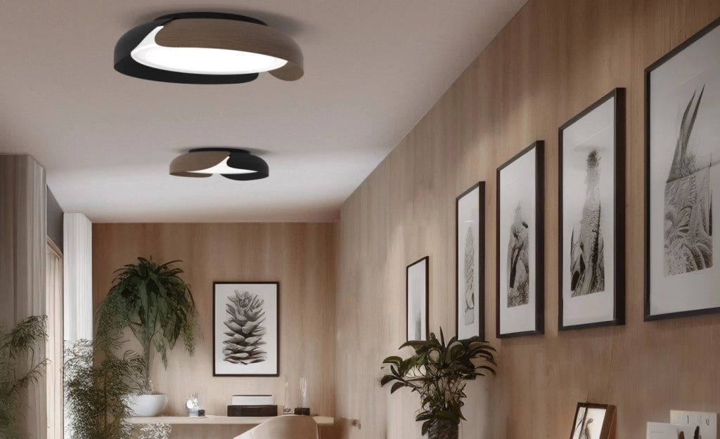 KENDO-45 Plafoniera in metallo verniciato nero con effetto legno, 30W, dimmerabile SDD 2800 - 5000k diametro 45cm