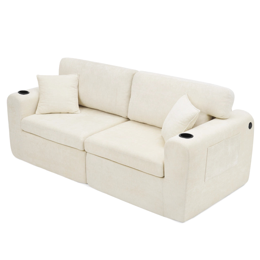 Divano Relax 2 Posti in Chenille con Tasca Laterale e Cuscini ¨C MINIMAL ¨C Beige