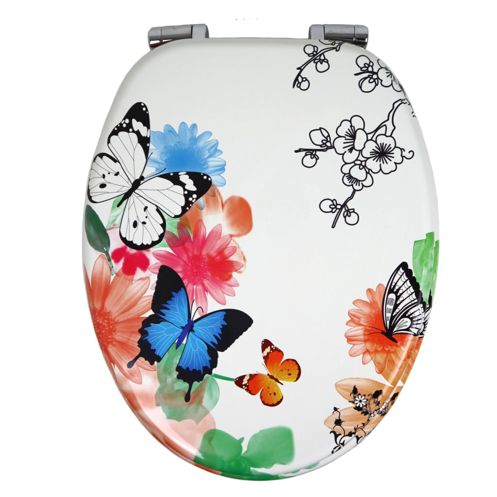 Sedile wc copri vater universale frizionato fantasia in mdf chiusura rallentata *** fantasia butterfly, confezione 1