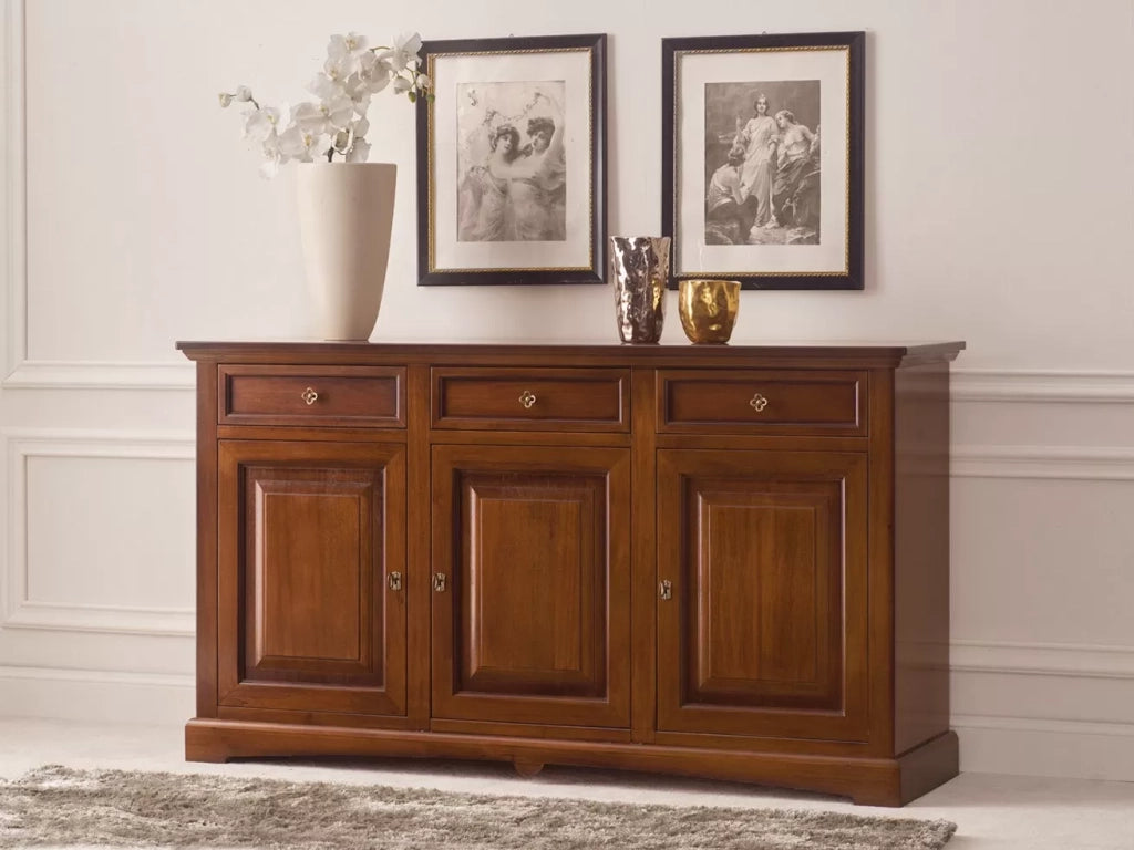 Madia credenza arte povera 3 porte legno tinta noce 170x46x96 - Mobili 2G