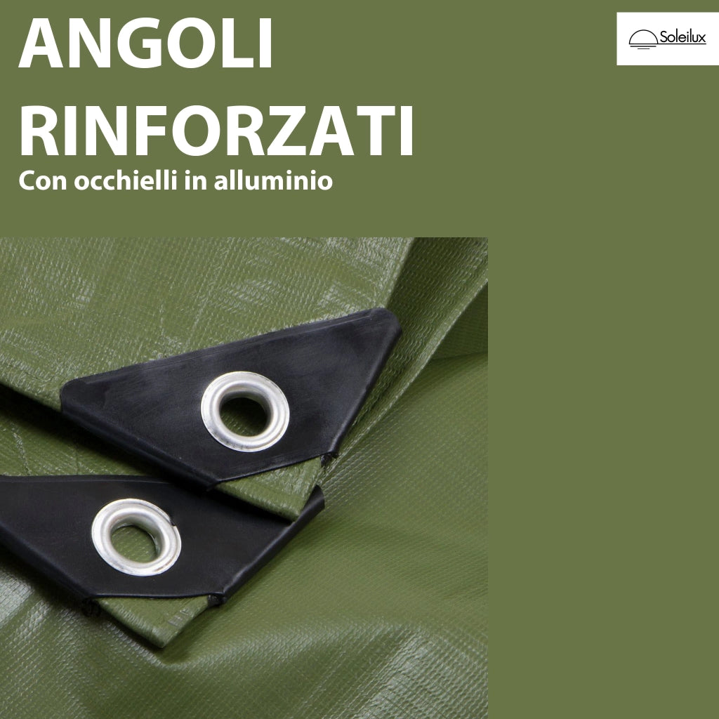 Telo Impermeabile da Esterno Verde (6mt x 8mt) - 300 g/m² Telone con Occhielli Rinforzati, Resistente ai Raggi UV e agli Strappi, per Barche, Legna, Piscine, Mobili da Giardino, Auto