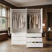 Armadio a 4 Ante con Persiane Bianche 180x50x200 cm con 2 Bastoni Appendiabiti e 6 Cassetti