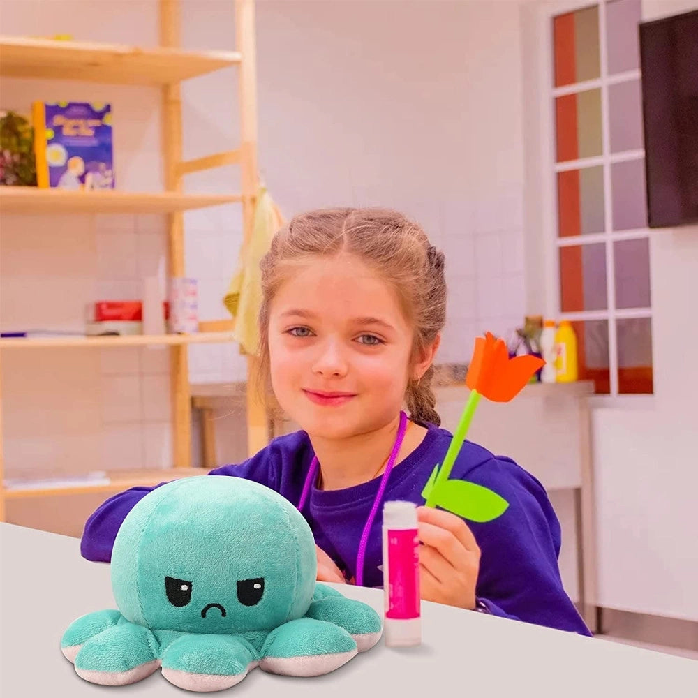 Trade Shop - Peluche Polpo Reversibile Sorridente Giocattolo Polipetto Faccia Triste Felice -