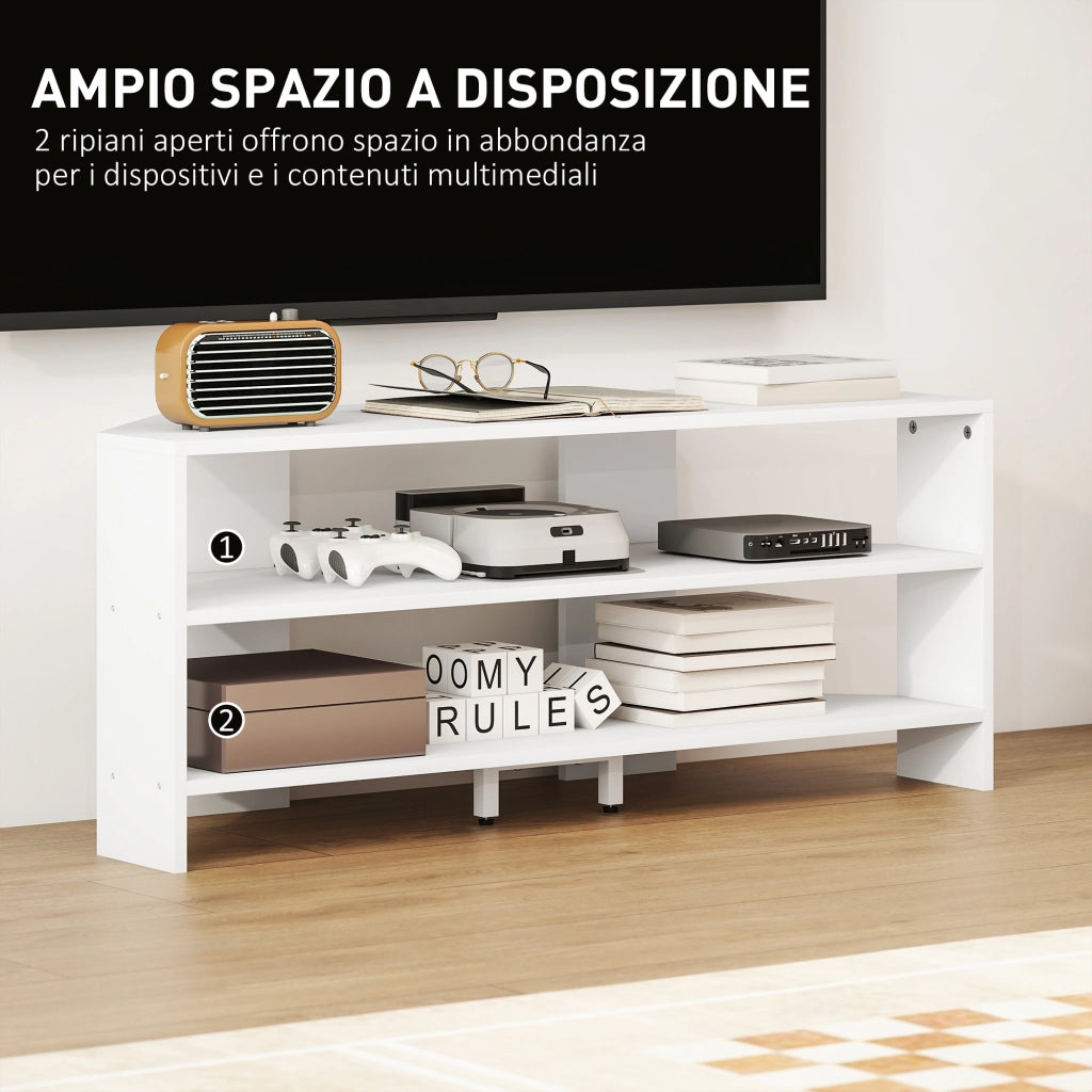 Mobile TV Angolare in Legno con 2 Ripiani Aperti per TV fino a 47 Pollici ¨C zephmum ¨C Bianco 110x36x45 cm