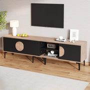 Mobile TV 180x35x49 cm con 3 ante e ripiani, rovere e nero